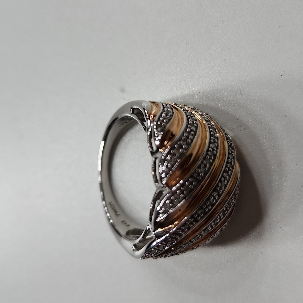 Michael Anthony Sterling Silver & Rose Gold Diamond Chip Ring - Picture 3 of 5
